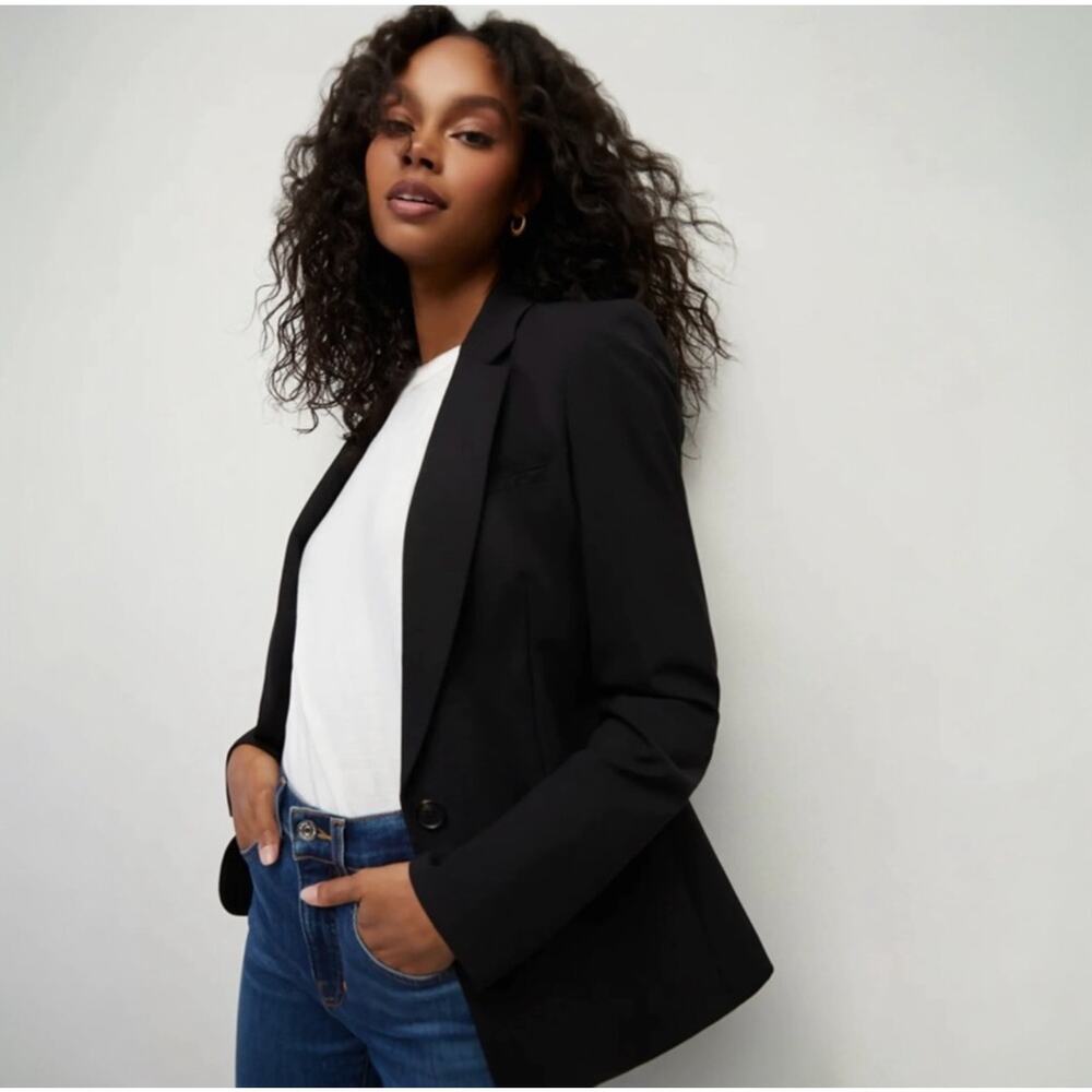 Veronica Beard Black Single-Button Tailored Blazer with Notch Lapel - Picture 2 of 14
